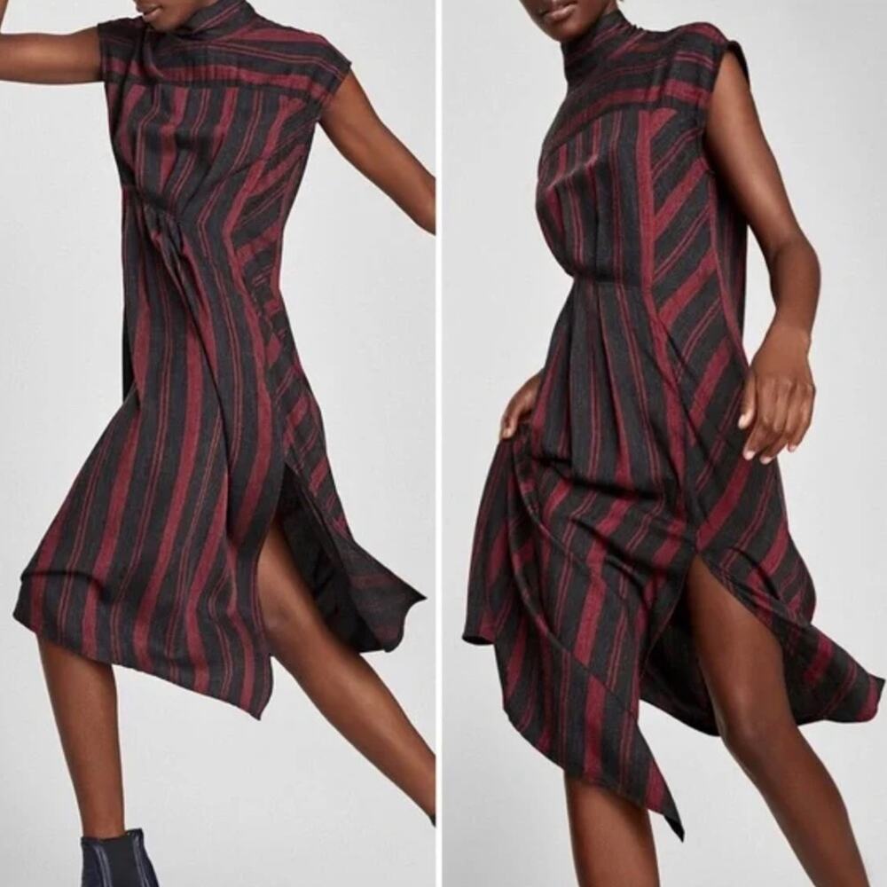 Zara asymmetrical striped black red heather dress size XS